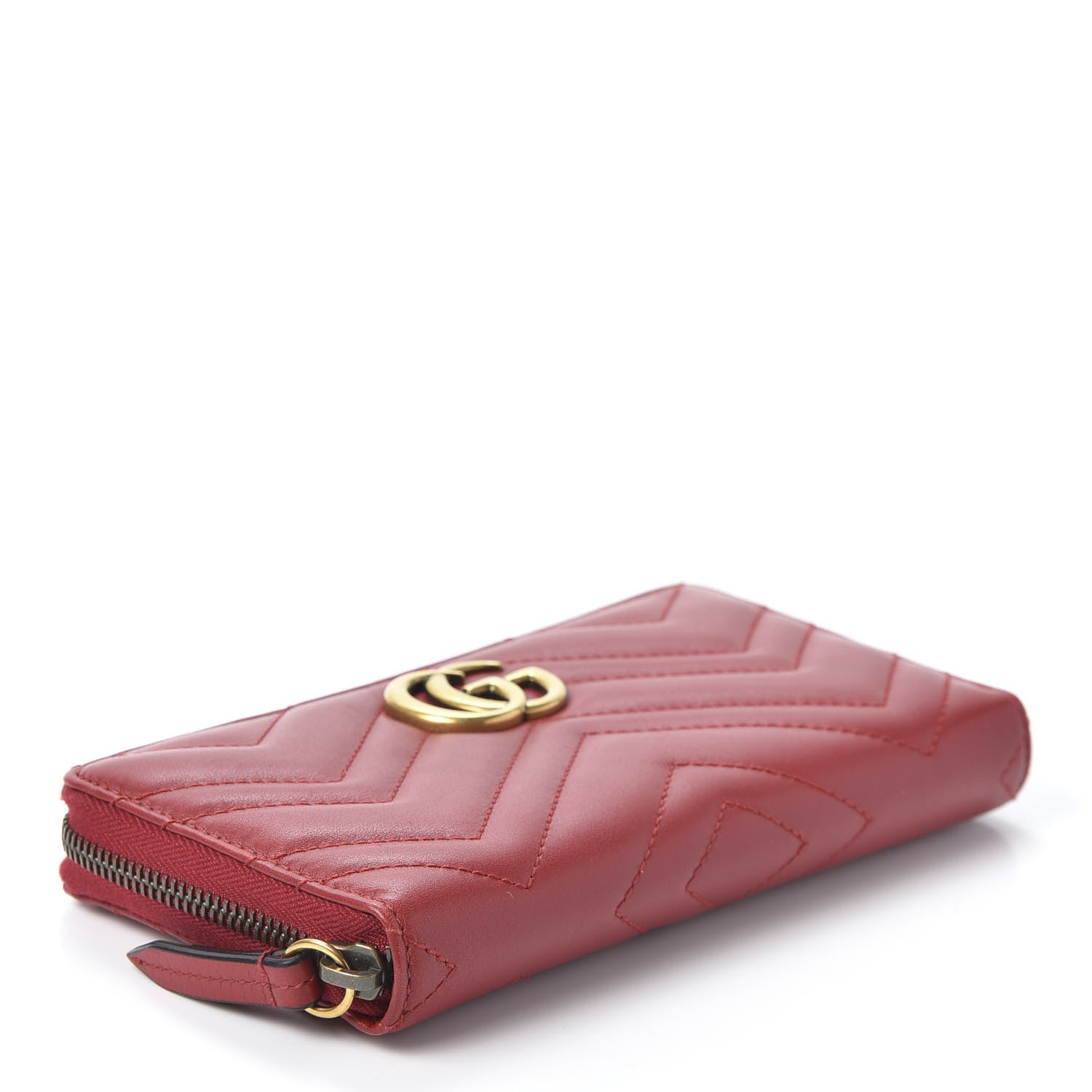 Gucci Calfskin Matelasse GG Marmont Zip Around Wallet Hibiscus Red 3 of 9
