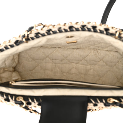 Chanel Cotton Crochet Le Panier Small Shopping Bag Beige Pink Black 5 of 10