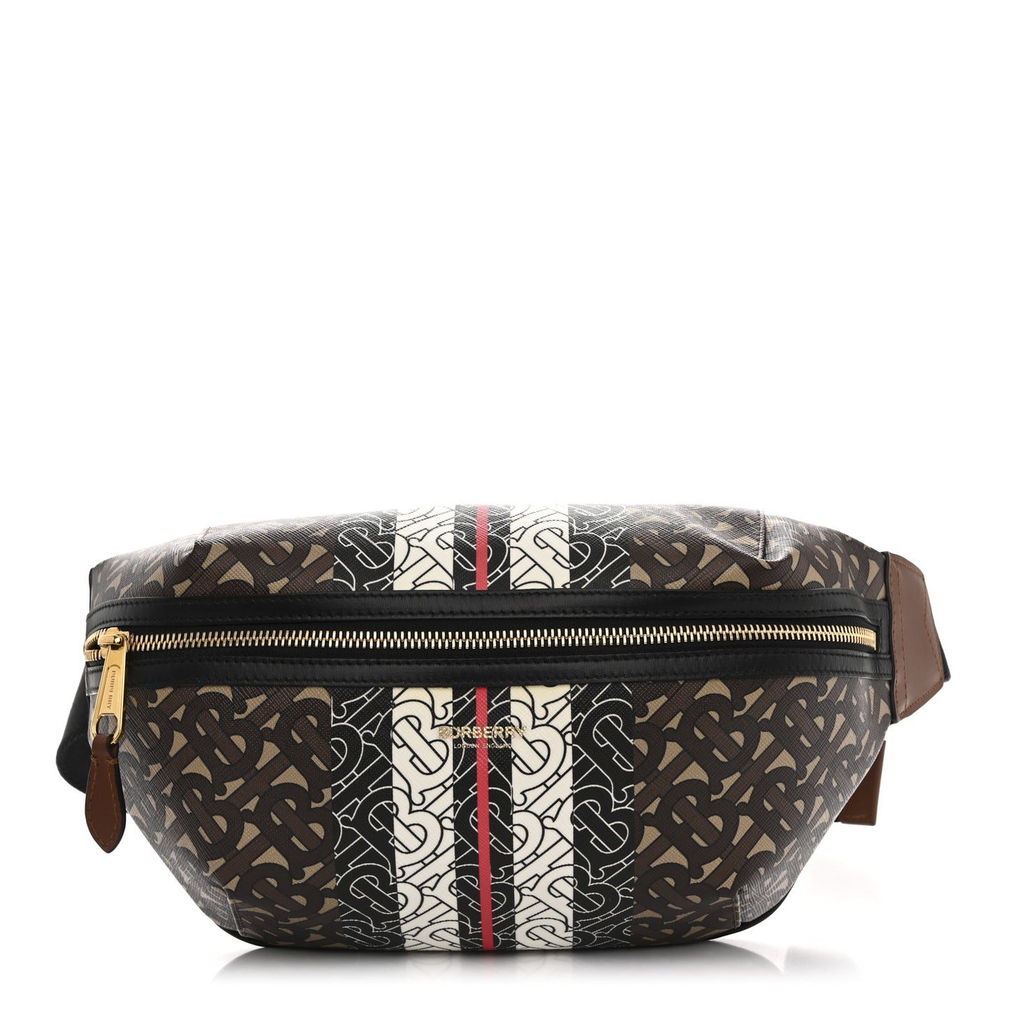 E-Canvas Monogram Stripe Medium Sonny Bum Bag Bridle Brown