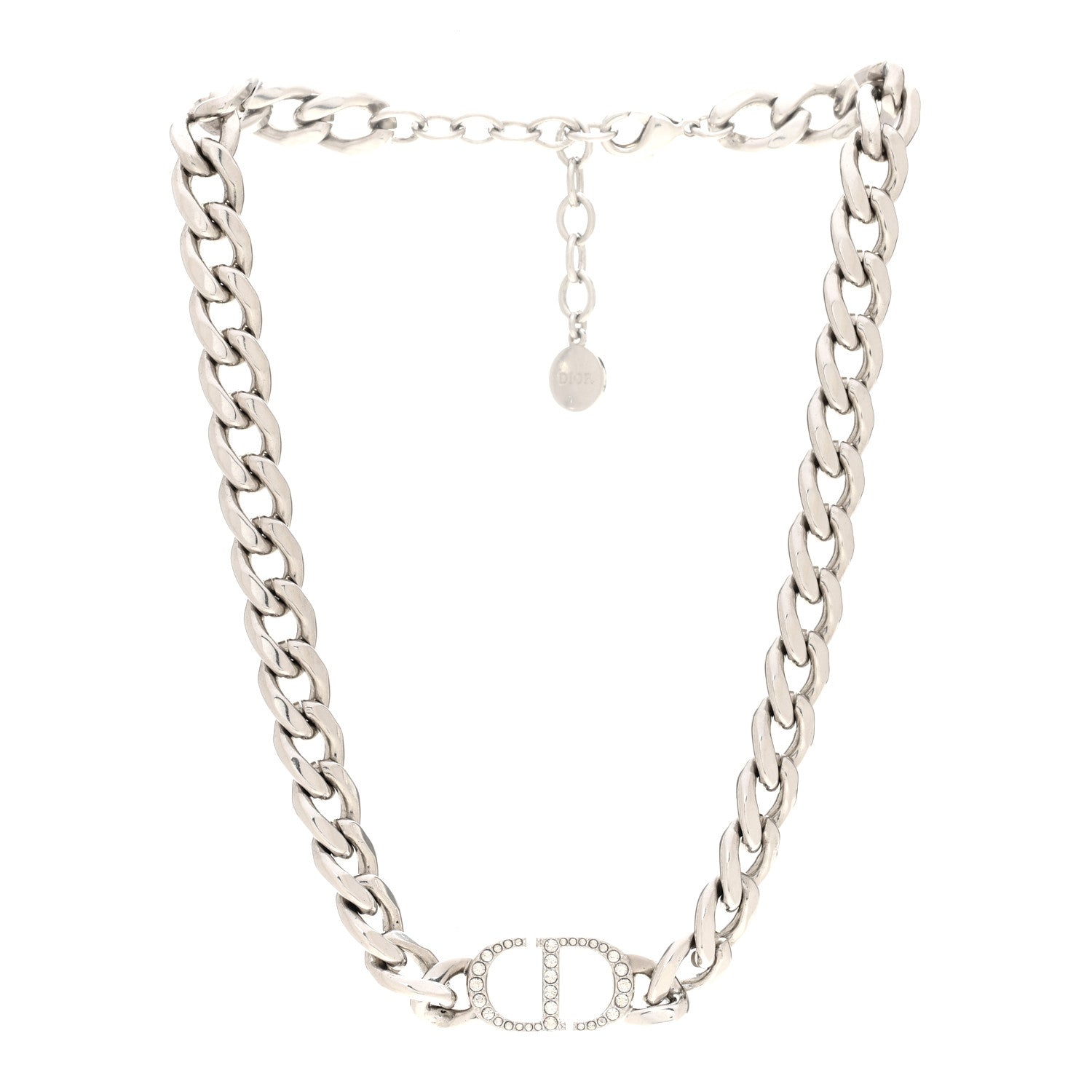 Christian Dior Metal Crystal 30 Montaigne Necklace Silver 3 of 6