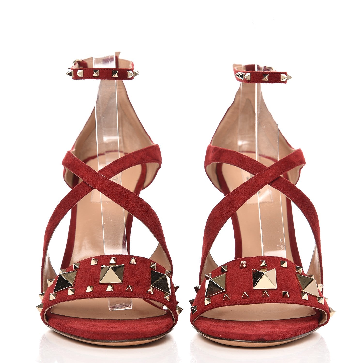 Valentino Garavani Suede Rockstud Lovestud Ankle Strap 100 Sandals 39.5 Rubino 2 of 9
