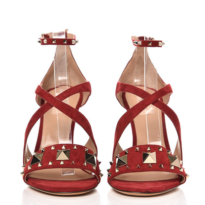 Valentino Garavani Suede Rockstud Lovestud Ankle Strap 100 Sandals 39.5 Rubino 2 of 9