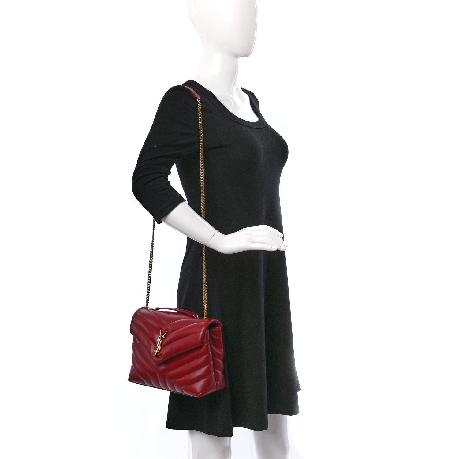 Saint Laurent Calfskin Y Quilted Monogram Small Loulou Chain Satchel Red 2 of 12