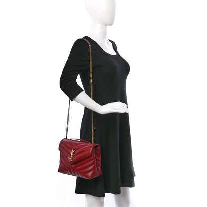Saint Laurent Calfskin Y Quilted Monogram Small Loulou Chain Satchel Red 2 of 12
