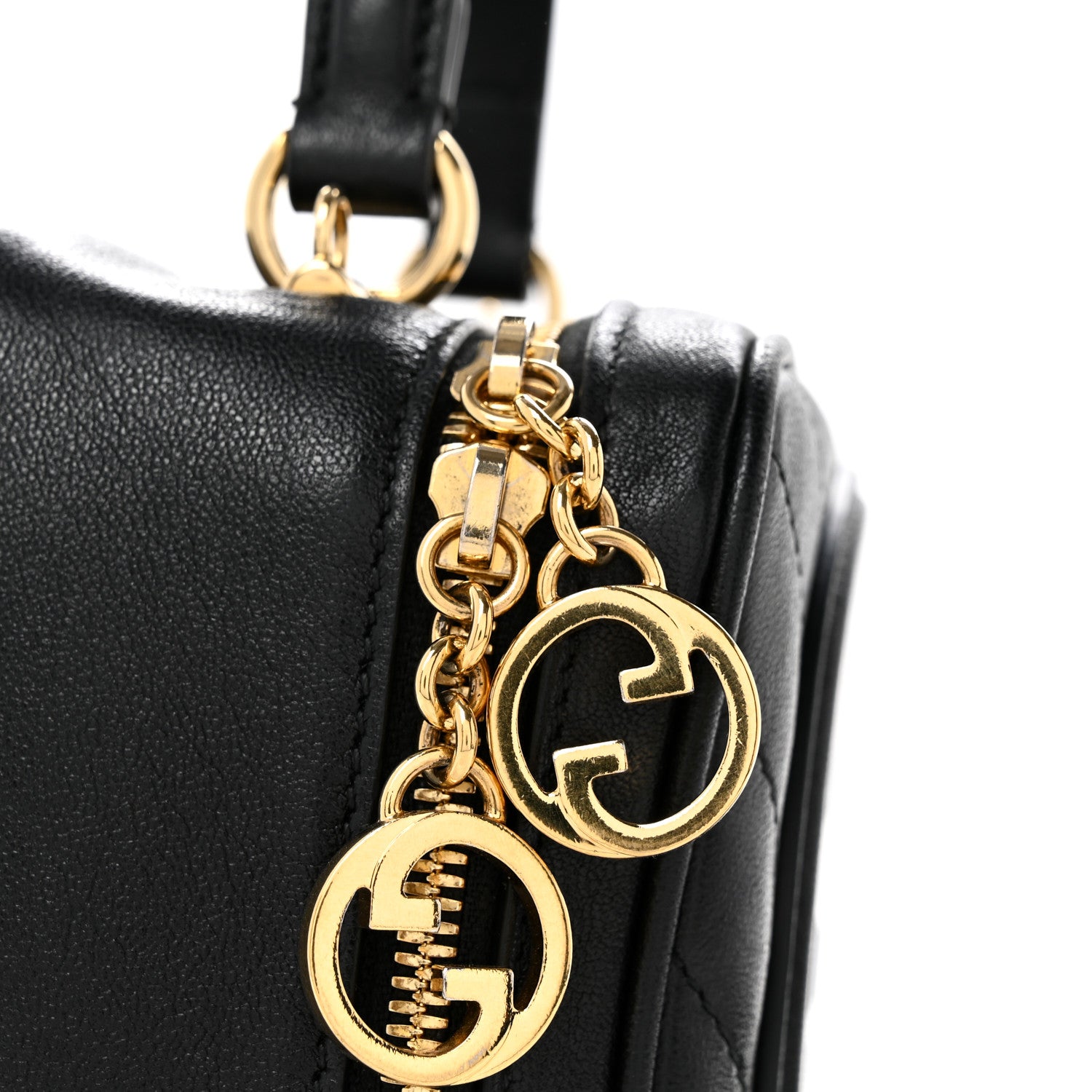 Gucci Sakai Be Green Calfskin Diagonal Stitched Blondie Top Handle Bag Black 12 of 14
