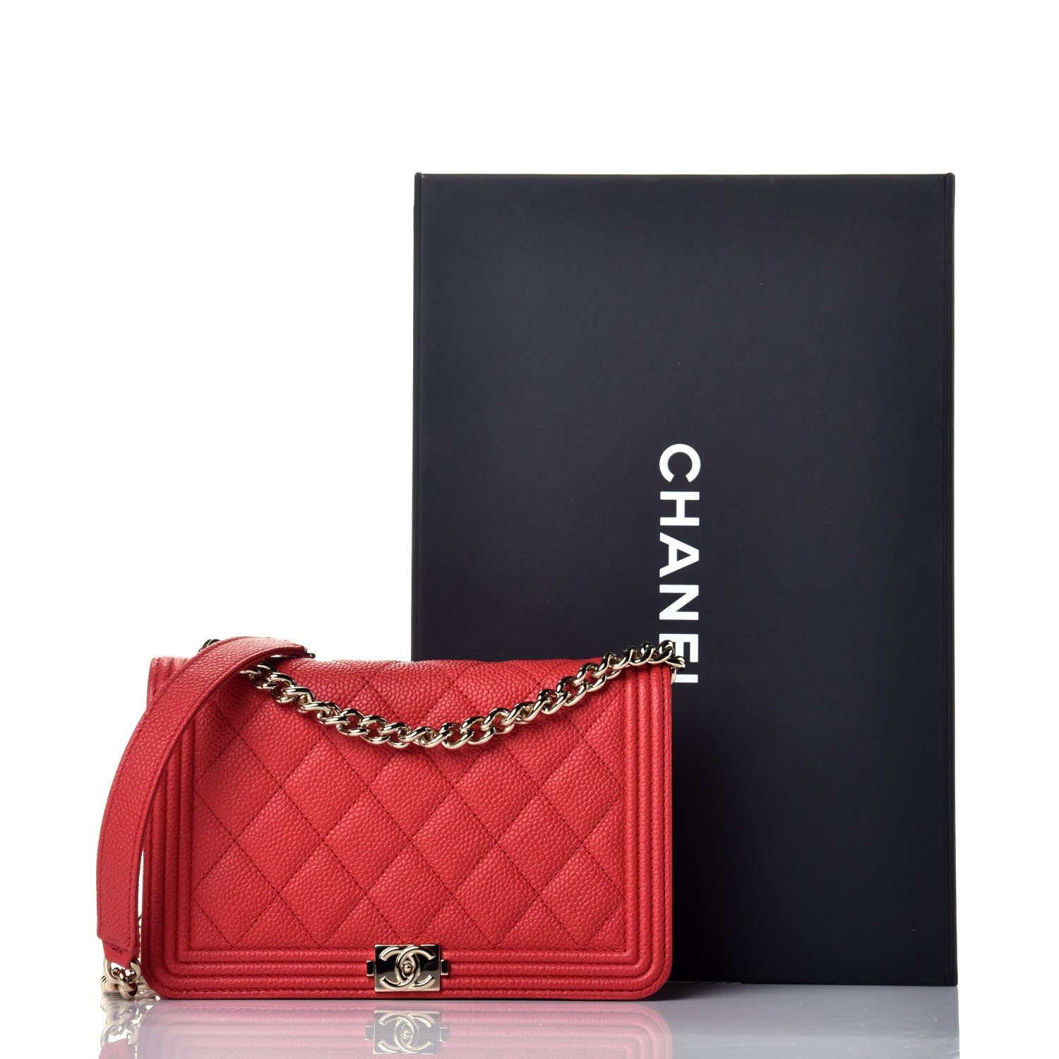 Chanel Caviar Quilted Boy Wallet On Chain WOC Red 10 of 10