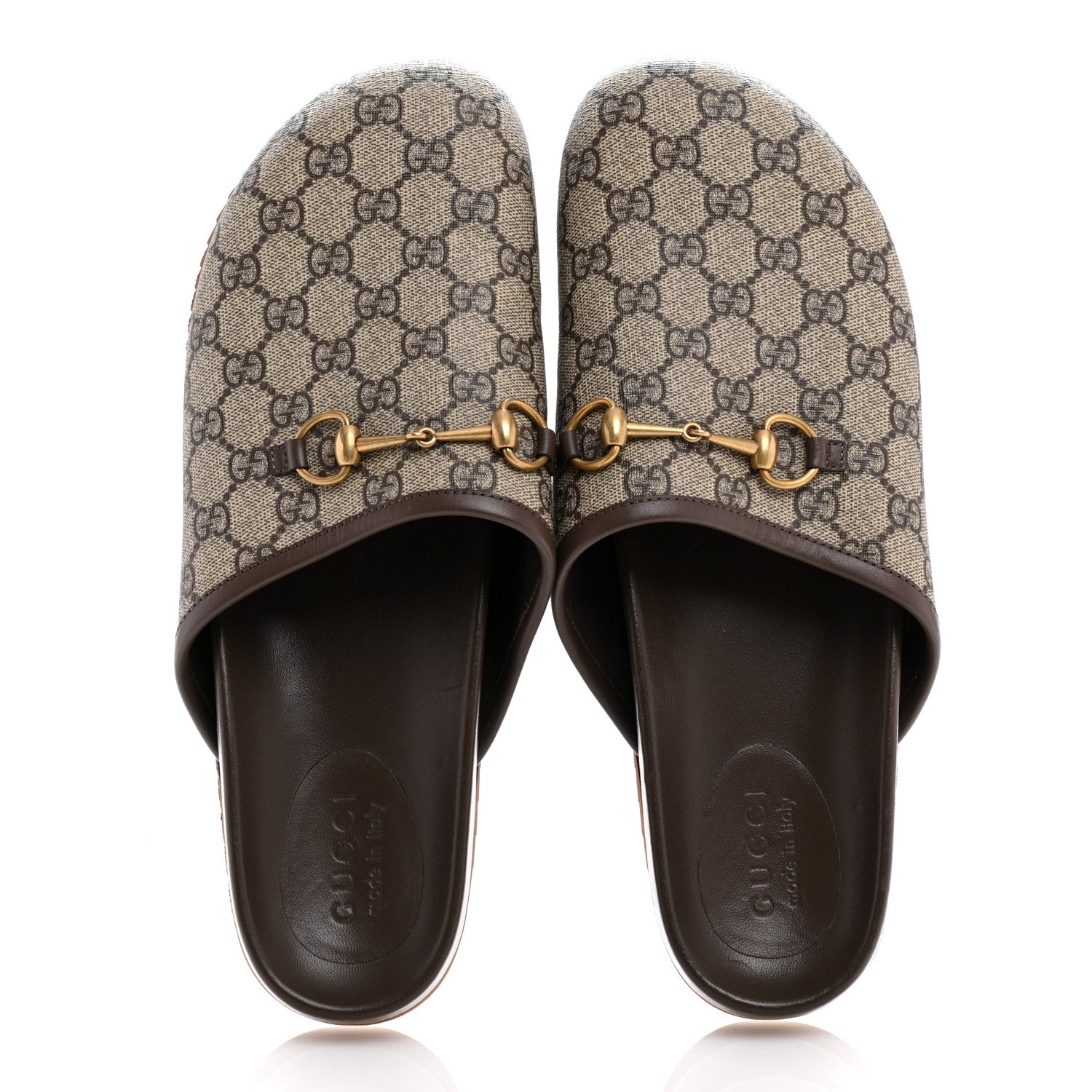 Gucci GG Supreme Monogram Miro Soft Calfskin Mens Horsebit Slippers 11 Beige Ebony New Acero 2 of 11