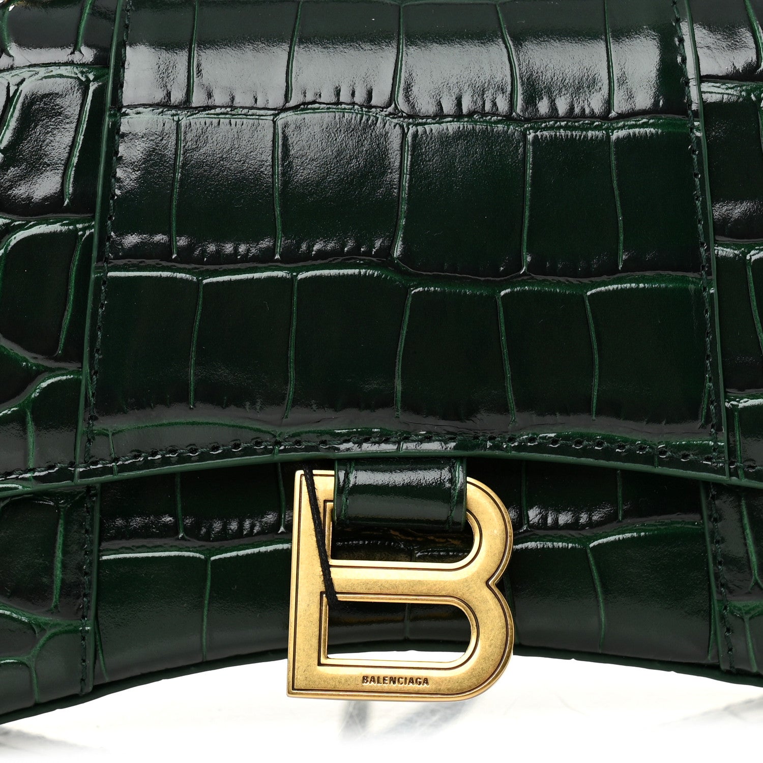 Balenciaga Shiny Calfskin Crocodile Embossed Hourglass Top Handle Bag XS Forest Green 8 of 10