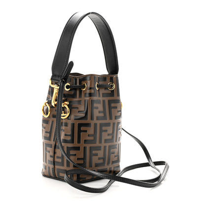 Fendi Vitello Liberty F is Fendi Bi-Color FF 1974 Embossed Mini Mon Tresor Bucket Bag Maya Black 3 of 14