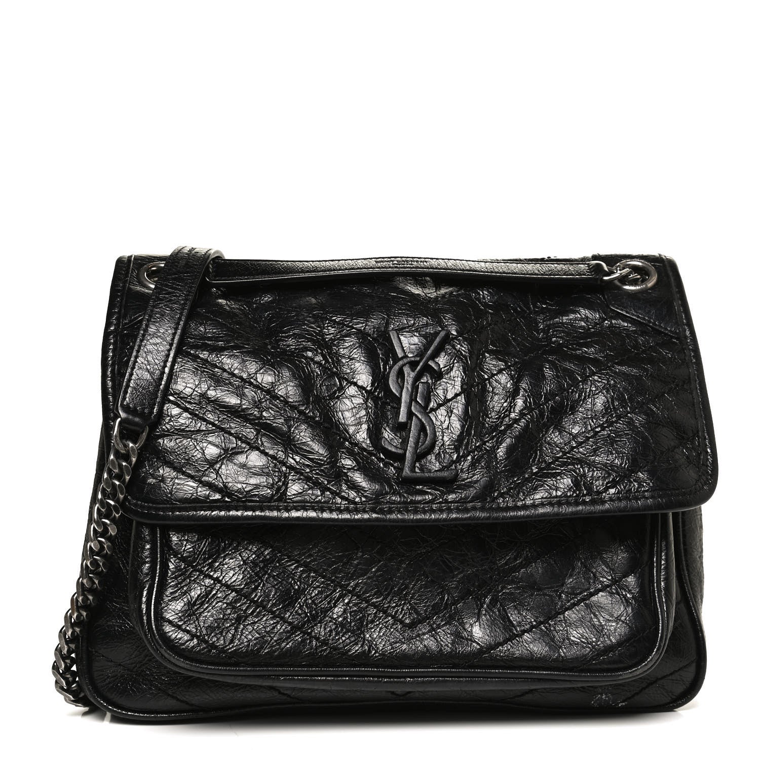 Saint Laurent Crinkled Calfskin Matelasse Monogram Medium Niki Chain Satchel Black 1 of 11
