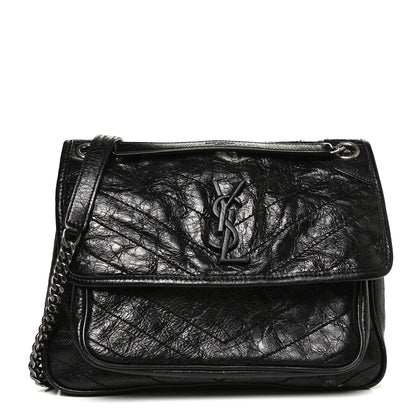 Saint Laurent Crinkled Calfskin Matelasse Monogram Medium Niki Chain Satchel Black 1 of 11
