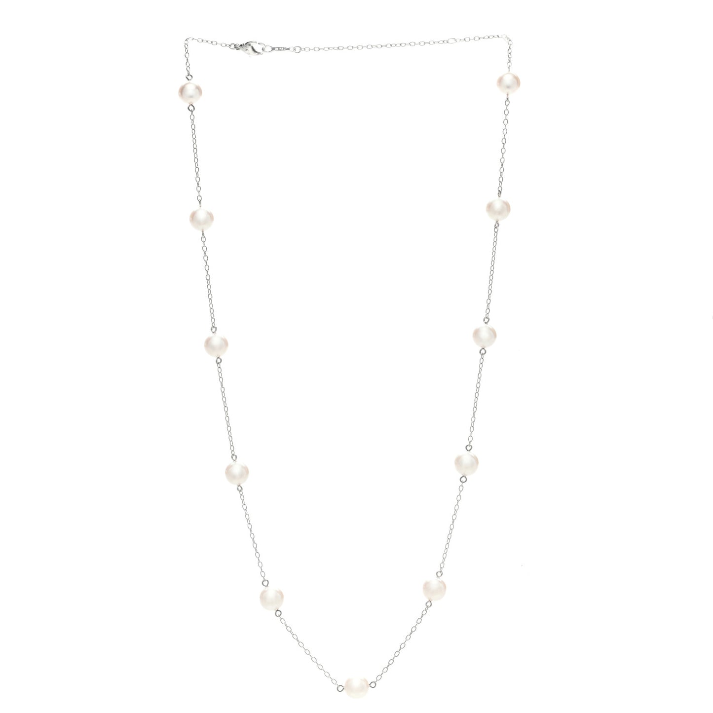 18K White Gold Akoya Cultured Pearl 6.5mm Station Necklace