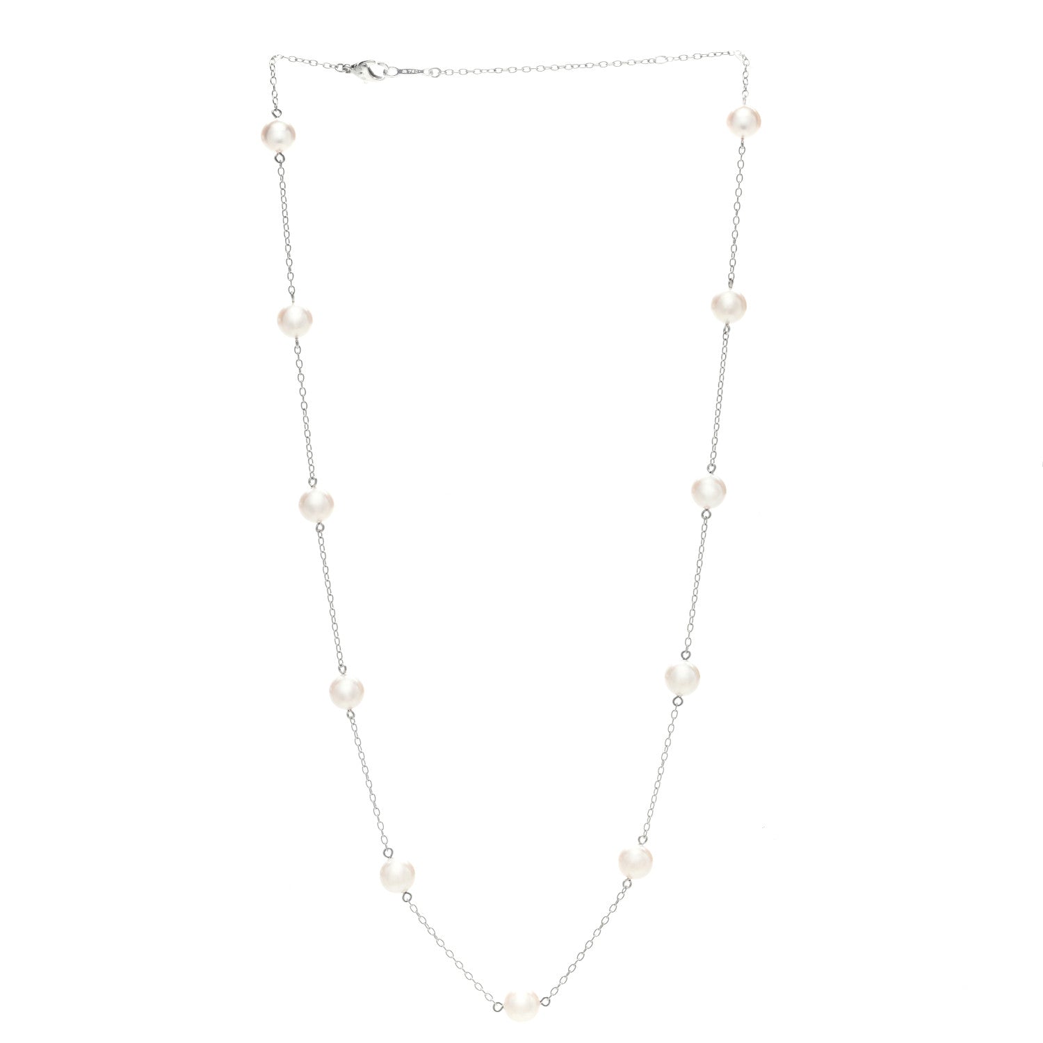 Mikimoto 18K White Gold Akoya Cultured Pearl 6.5mm Station Necklace 3 of 6