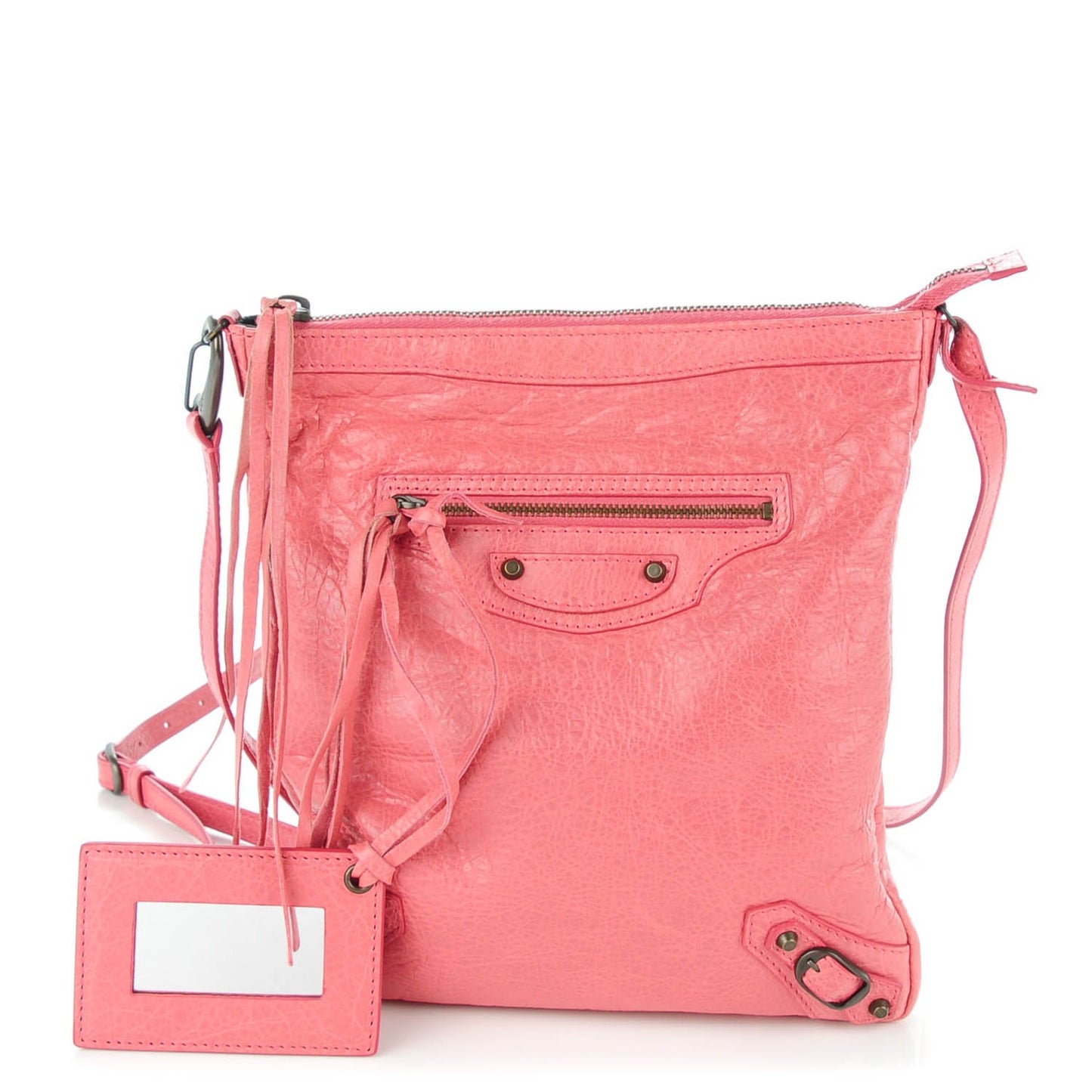 Agneau Classic Hardware Flat Crossbody Rose Bonbon