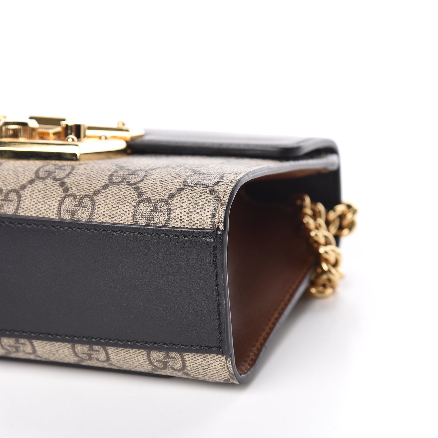 GG Supreme Monogram Calfskin Small Padlock Shoulder Bag Beige Black Cuir