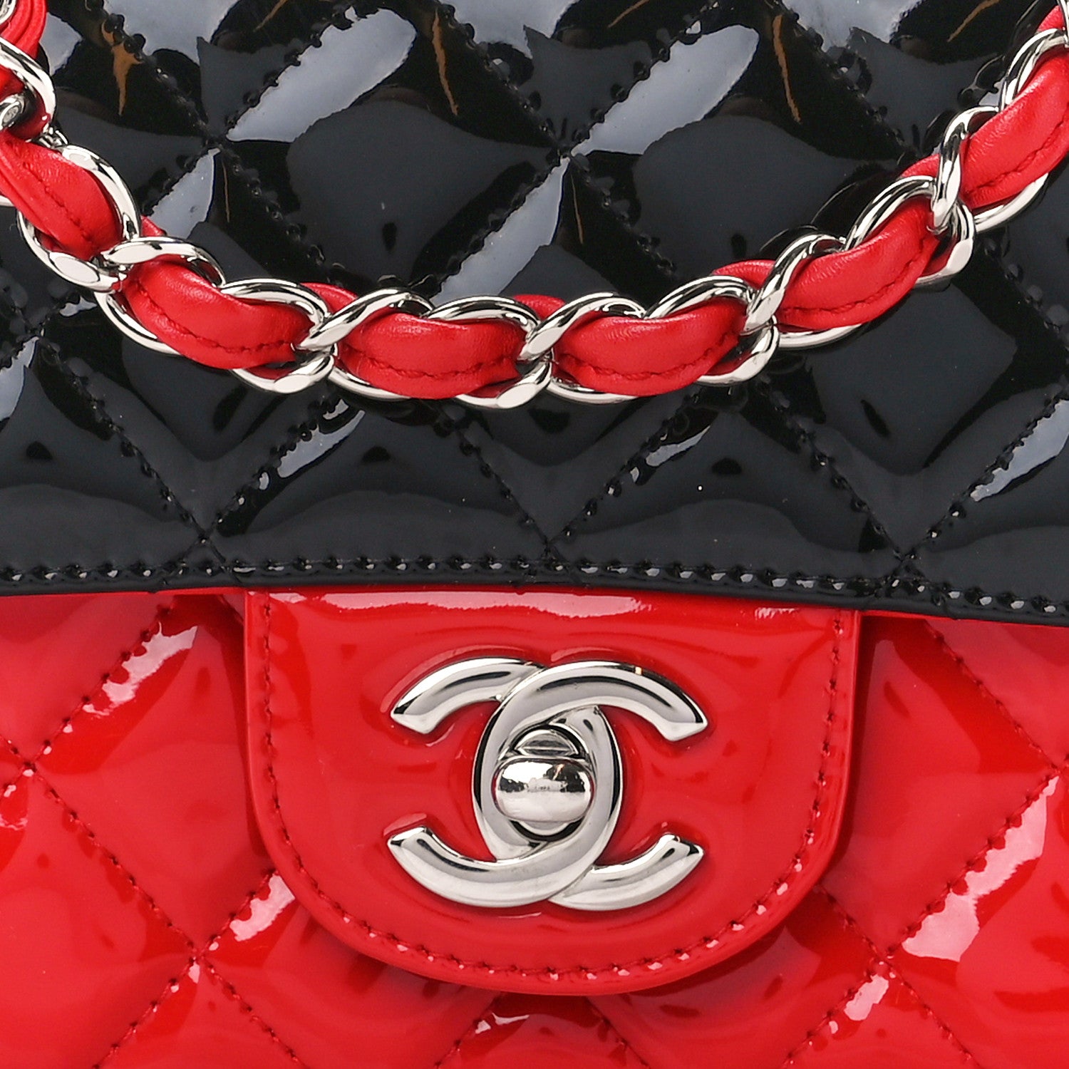 Chanel Patent Calfskin Quilted Bi-Color Mini Rectangular Flap Red Black 9 of 11