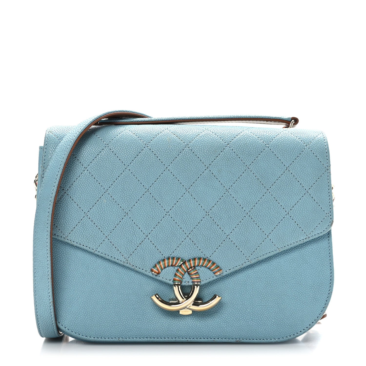 Chanel Grained Calfskin Quilted Medium Cuba Top Handle Flap Blue 1 of 16