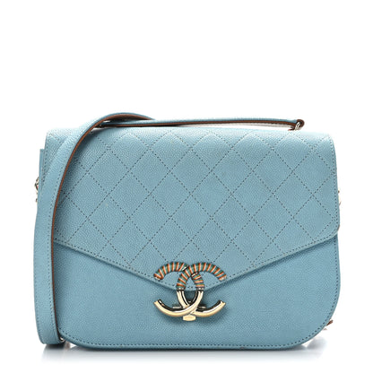 Chanel Grained Calfskin Quilted Medium Cuba Top Handle Flap Blue 1 of 16