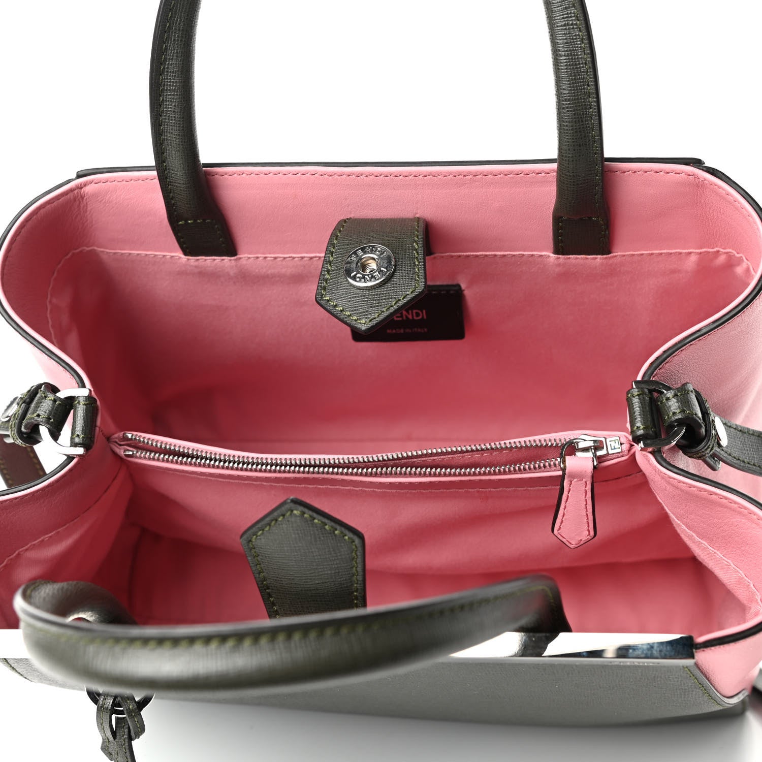 Fendi Vitello Elite Flamingo Petite 2Jours Tote Verde Prato Pink 4 of 4