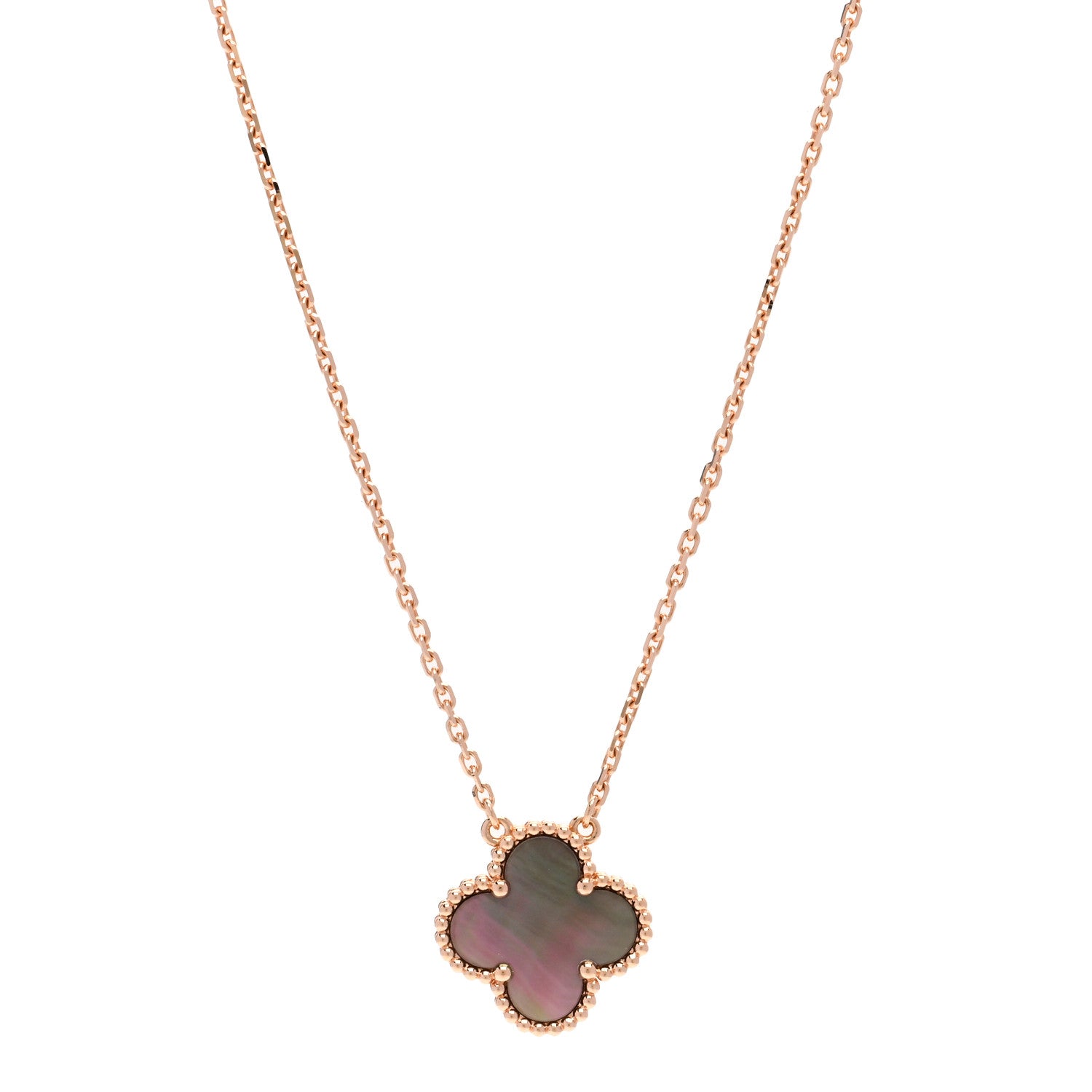 Van Cleef & Arpels 18K Rose Gold Gray Mother of Pearl Vintage Alhambra Pendant Necklace 1 of 5