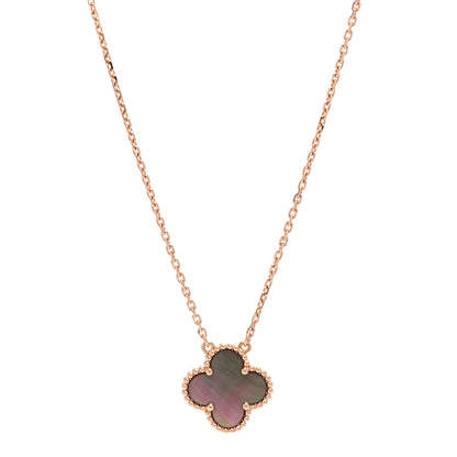 Van Cleef & Arpels 18K Rose Gold Gray Mother of Pearl Vintage Alhambra Pendant Necklace 1 of 5