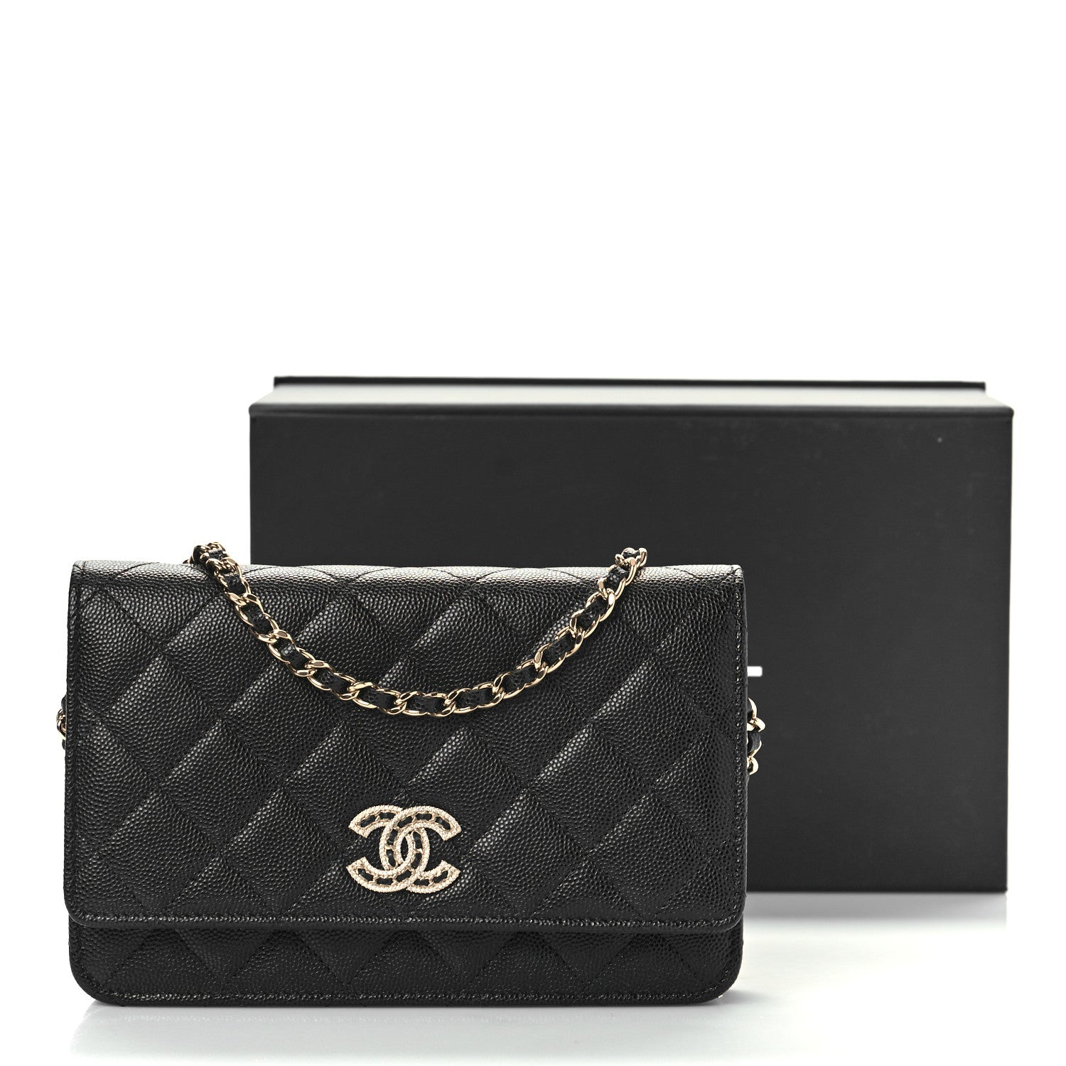 Chanel Caviar Quilted Crystal CC Wallet On Chain WOC Black 10 of 10