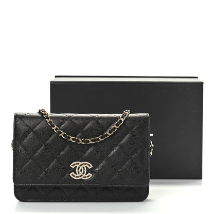 Chanel Caviar Quilted Crystal CC Wallet On Chain WOC Black 10 of 10