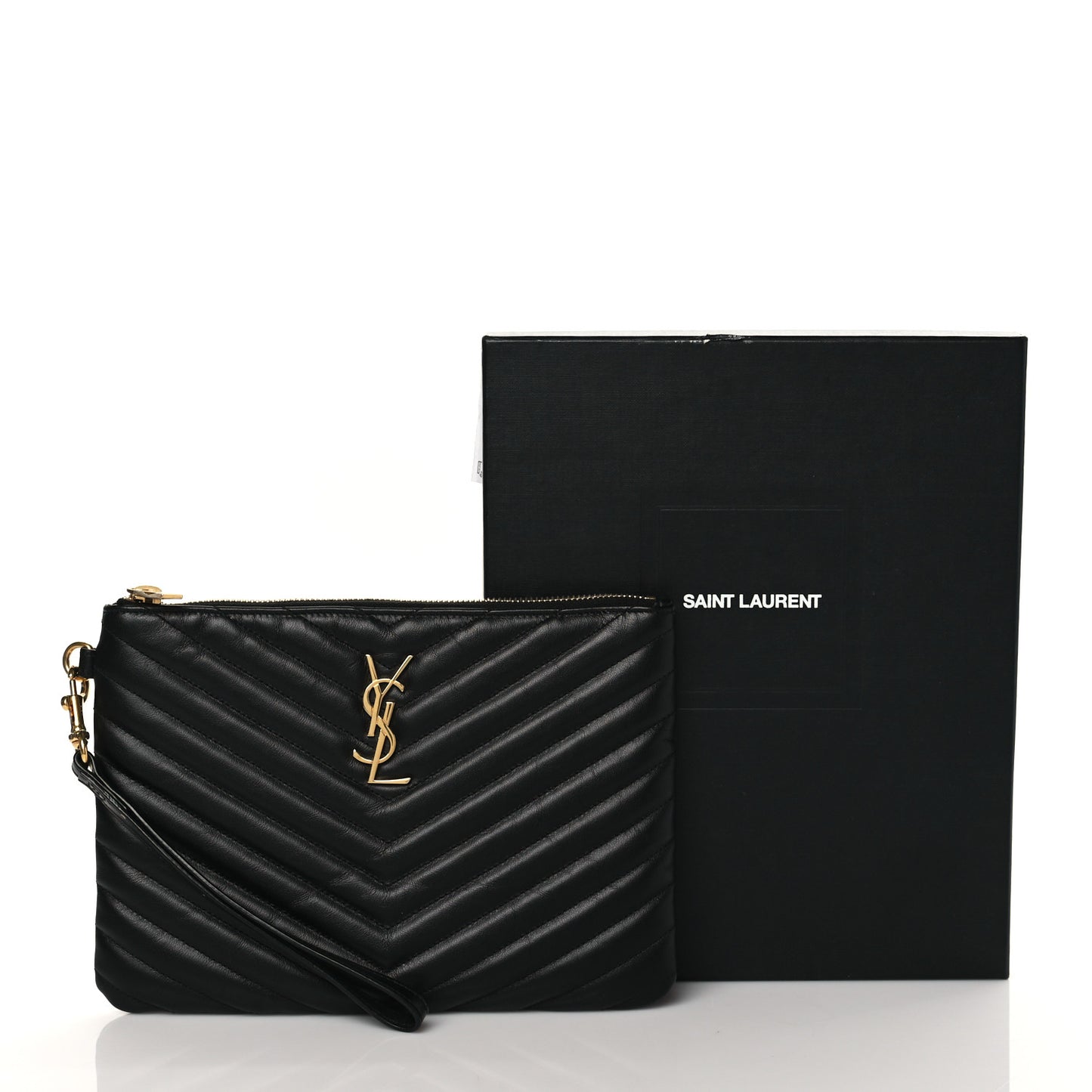 Calfskin Matelasse Chevron Monogram A5 Wristlet Black