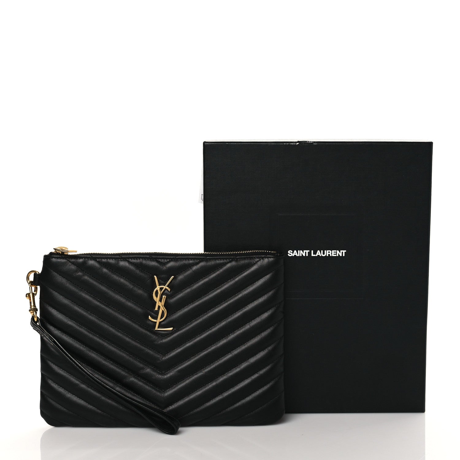 Saint Laurent Calfskin Matelasse Chevron Monogram A5 Wristlet Black 11 of 11
