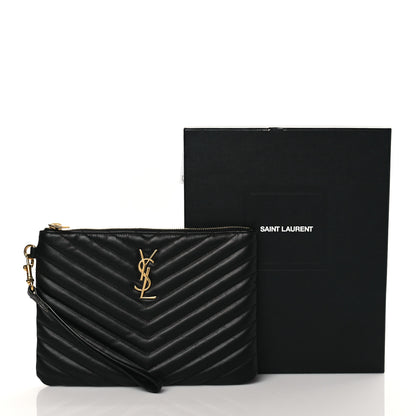 Saint Laurent Calfskin Matelasse Chevron Monogram A5 Wristlet Black 11 of 11