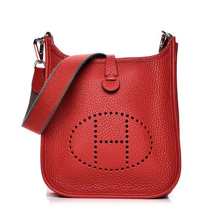 Hermes Taurillon Clemence Amazone Evelyne TPM Rouge Casaque Etain 1 of 8