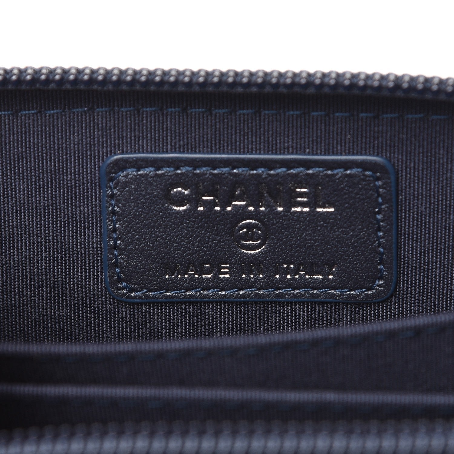 Chanel Metallic Caviar Quilted Boy Zip Around Coin Purse Wallet Navy 6 of 8