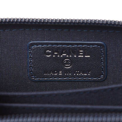 Chanel Metallic Caviar Quilted Boy Zip Around Coin Purse Wallet Navy 6 of 8