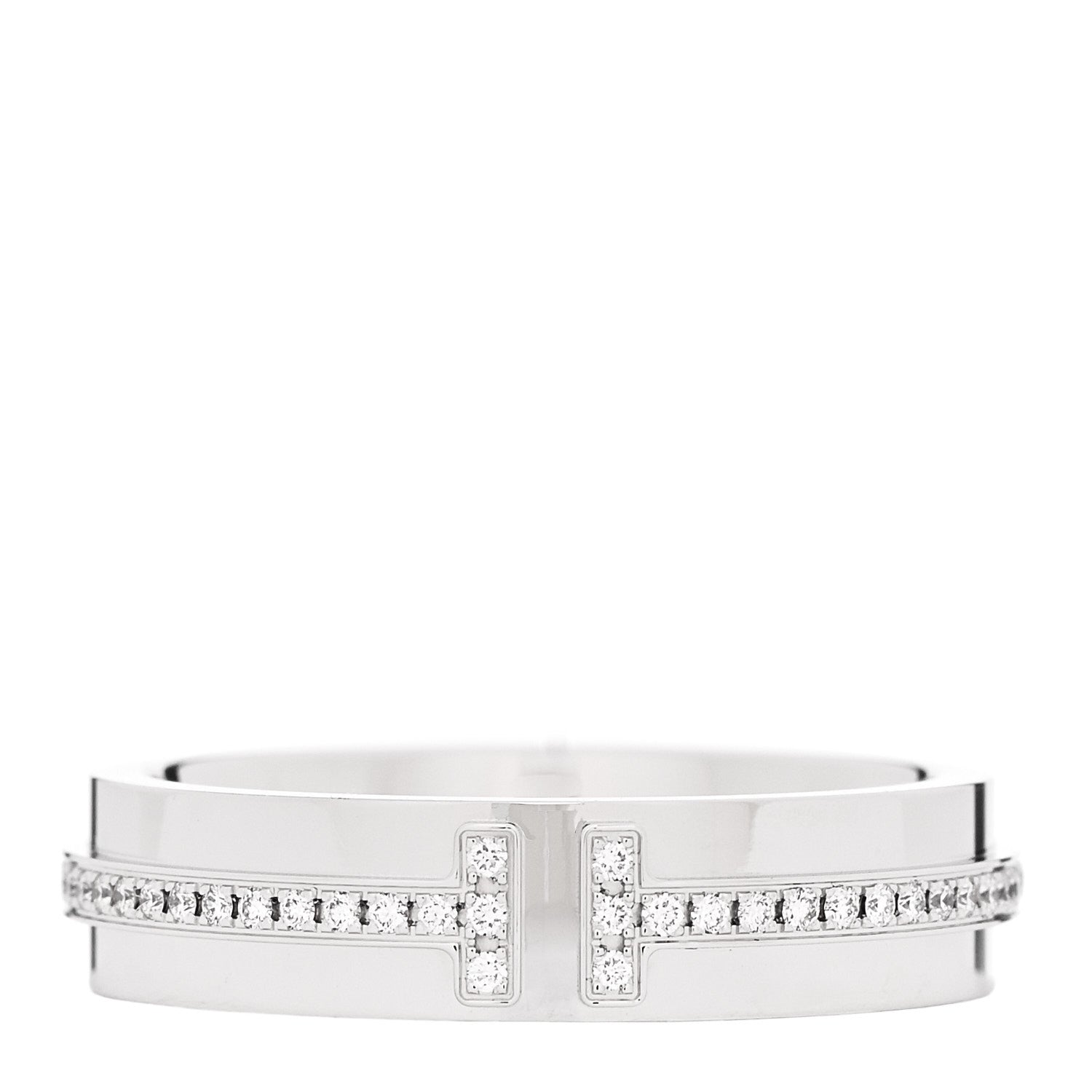 Tiffany 18K White Gold Diamond Narrow T Two Ring 49 5 1 of 5
