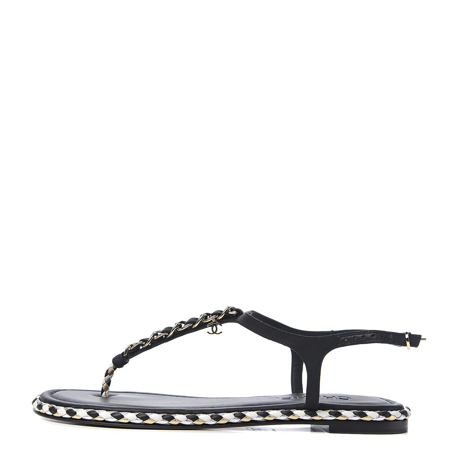 Grosgrain Chain Thong Sandals 39 Black