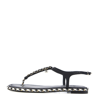 Chanel Grosgrain Chain Thong Sandals 39 Black 1 of 11