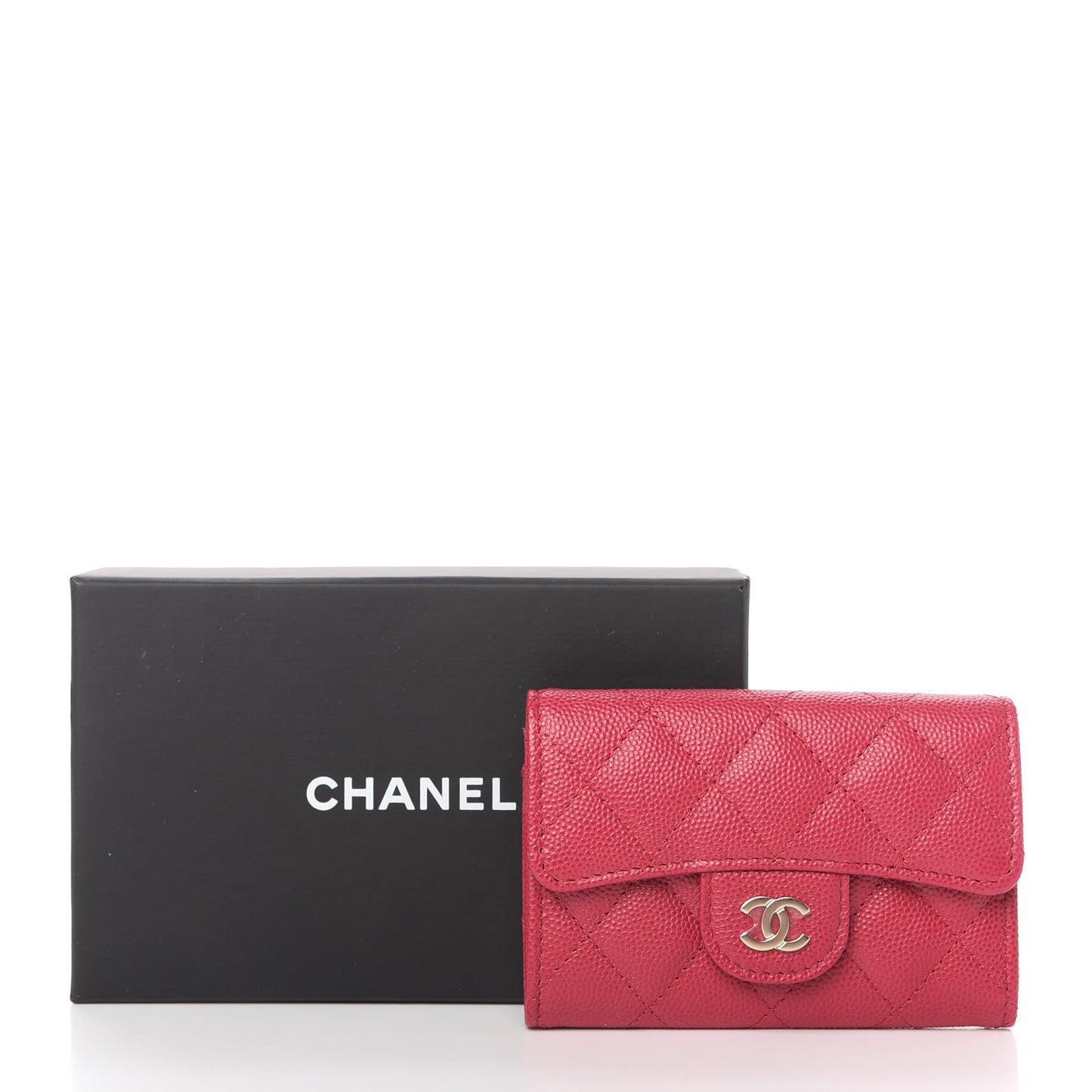 Caviar Quilted Flap Card Holder Wallet Dark Pink