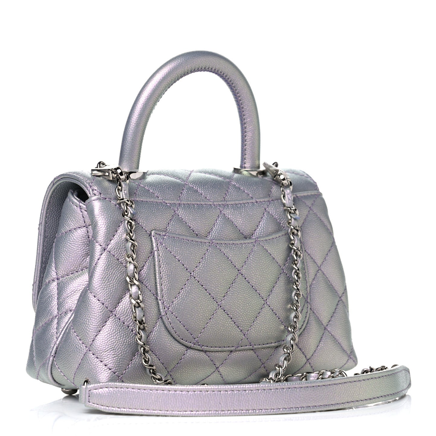 Iridescent Caviar Quilted Extra Mini Coco Handle Flap Purple