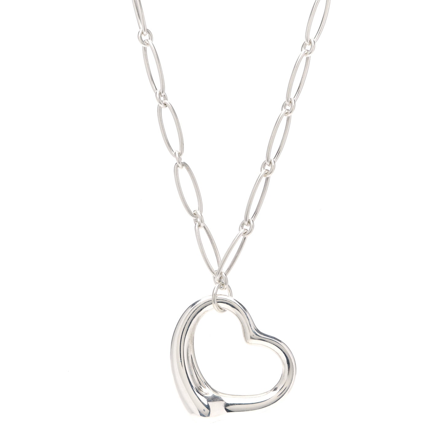 Sterling Silver 35mm Elsa Peretti Open Heart Link Pendant Necklace