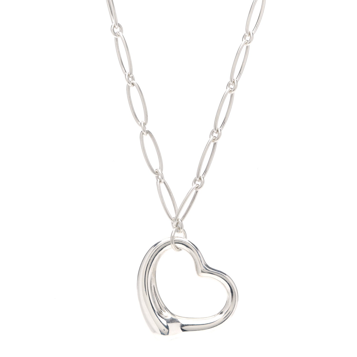 Tiffany Sterling Silver 35mm Elsa Peretti Open Heart Link Pendant Necklace 1 of 3