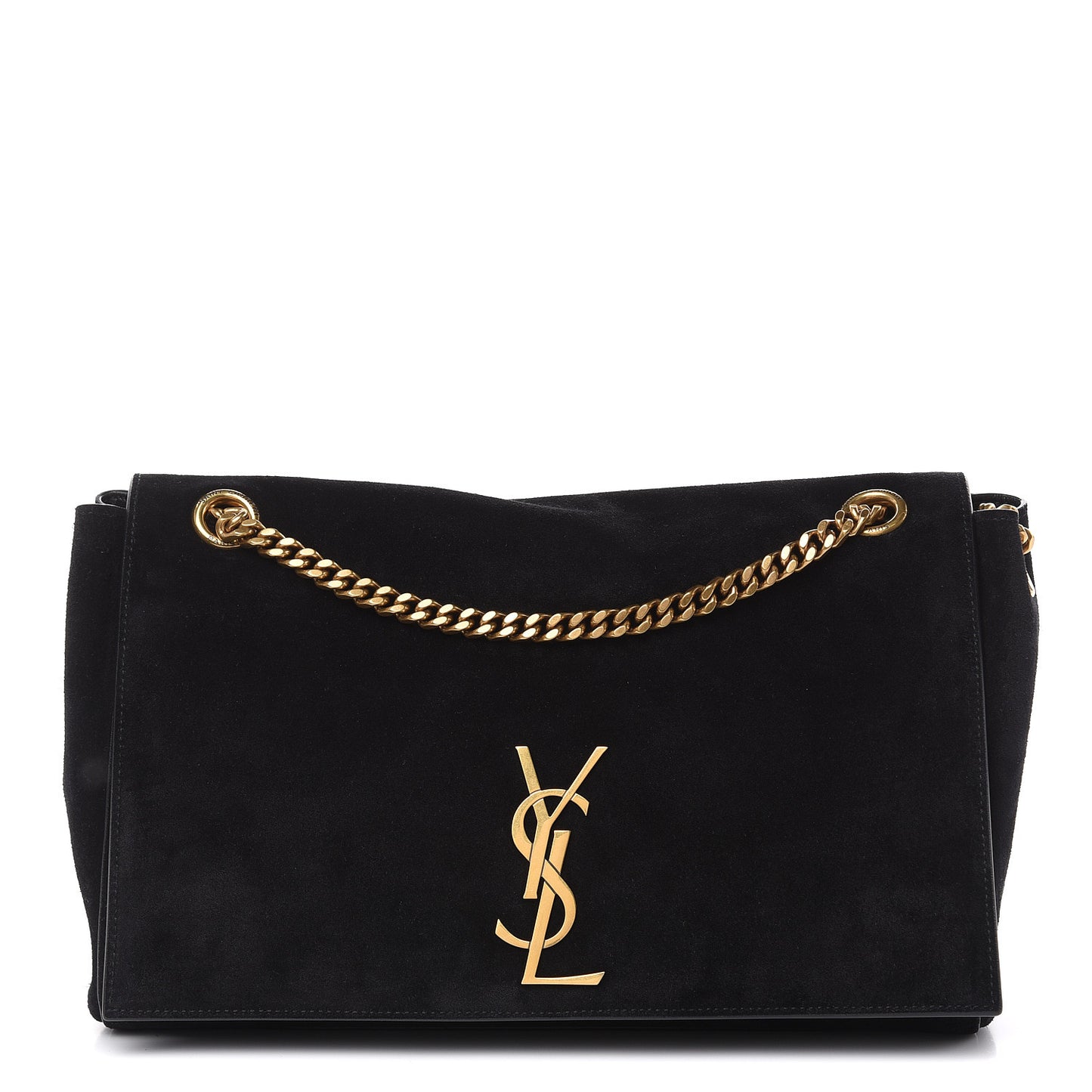 Smooth Calfskin Suede Medium Reversible Monogram Kate Satchel Black