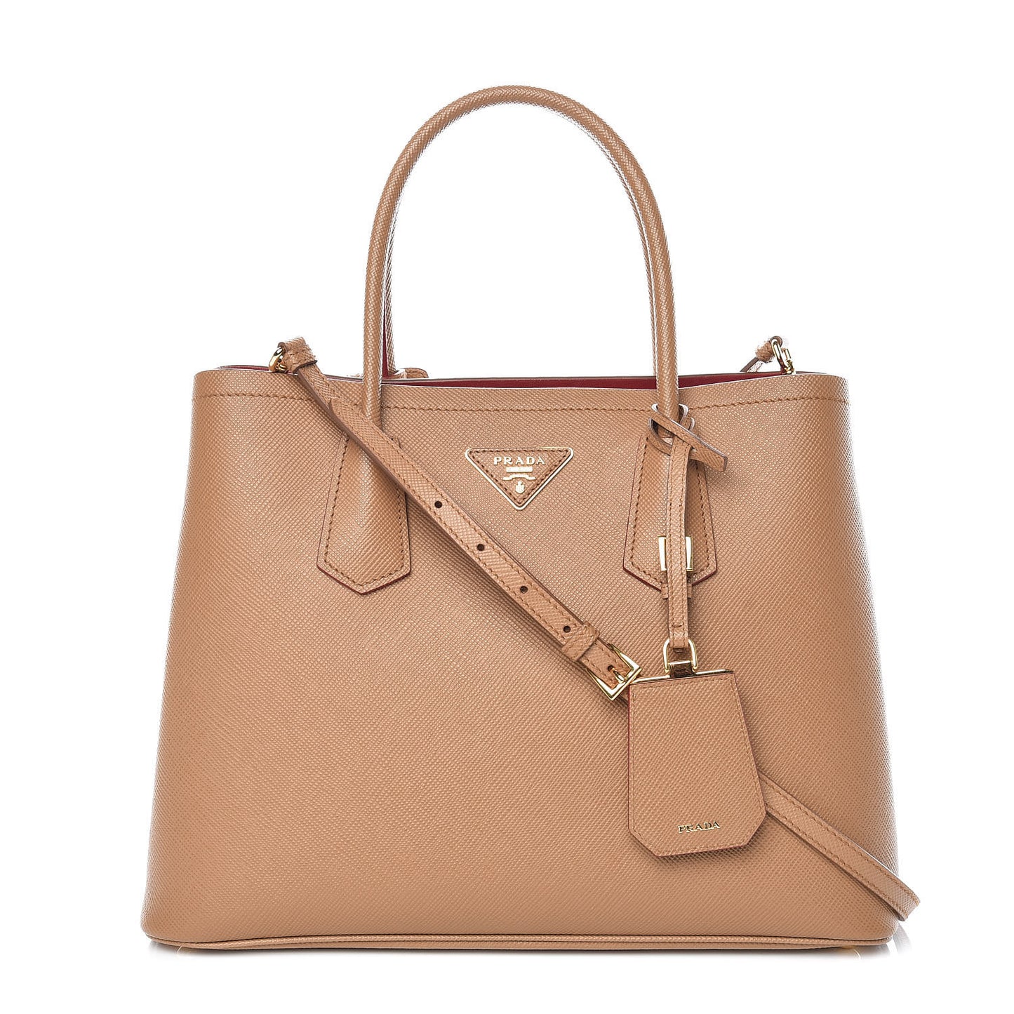 Saffiano Cuir Medium Double Bag Caramel Fuoco