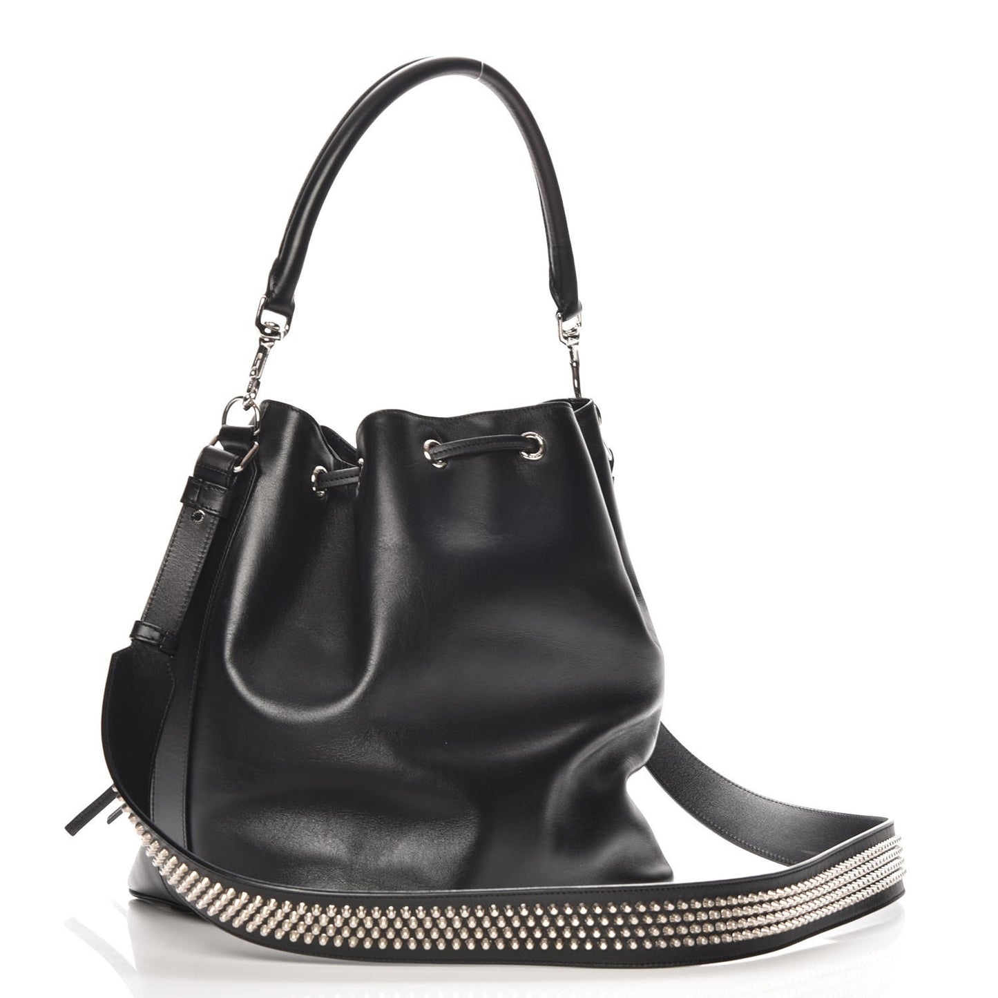 Calfskin Studded Medium Emmanuelle Bucket Bag Black
