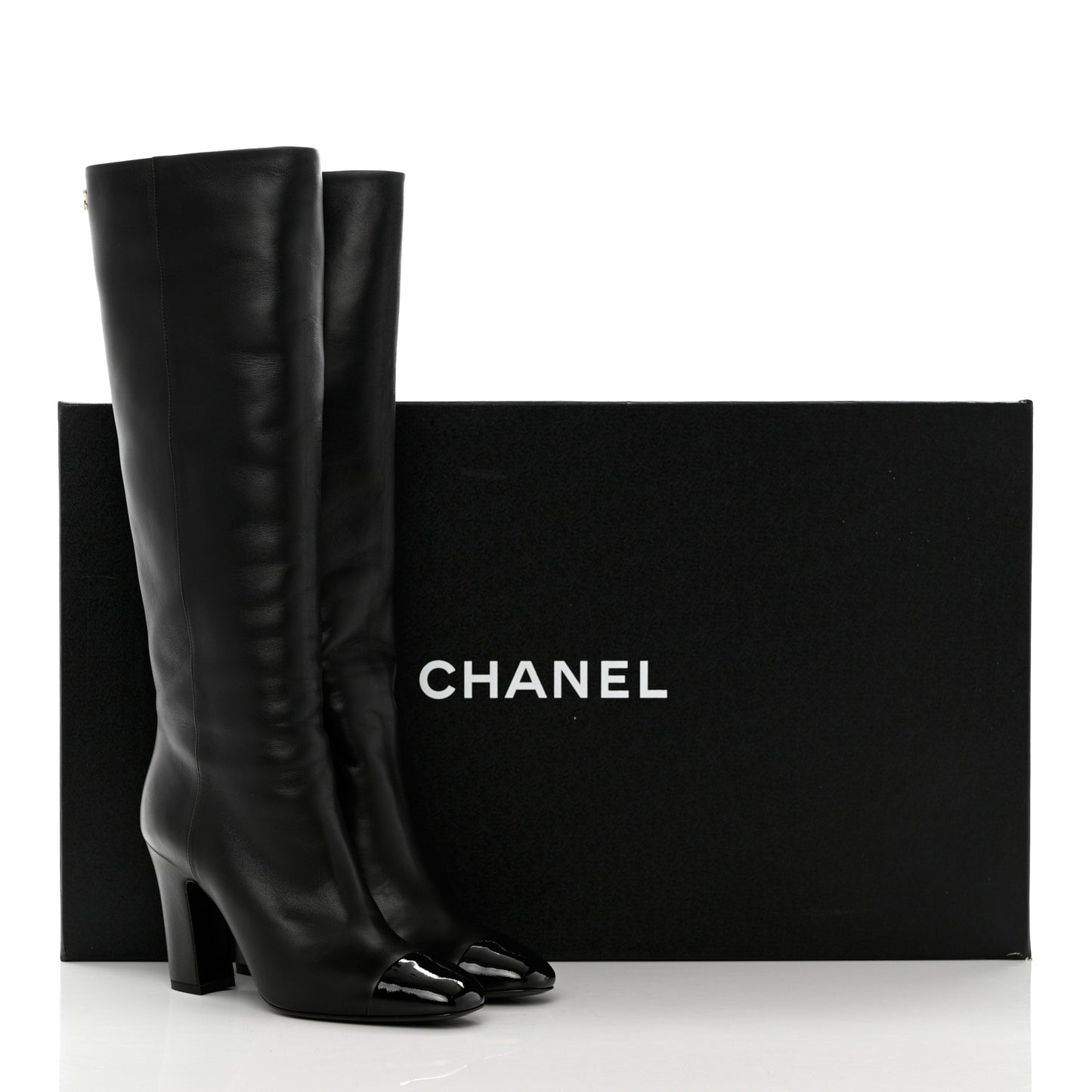 Lambskin Patent Cap Toe CC High Boots 37 Black