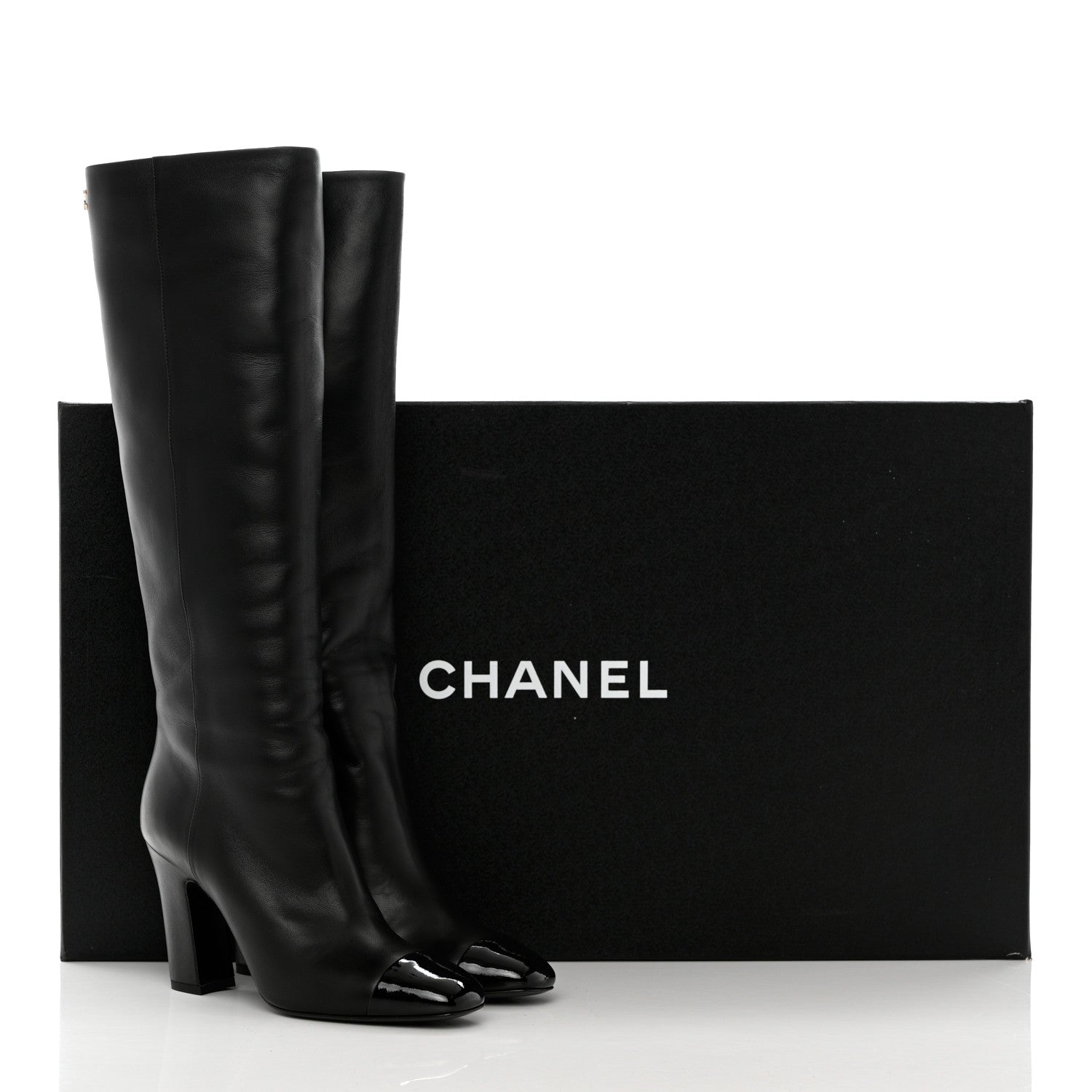 Chanel Lambskin Patent Cap Toe CC High Boots 37 Black 8 of 8