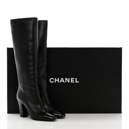 Chanel Lambskin Patent Cap Toe CC High Boots 37 Black 8 of 8