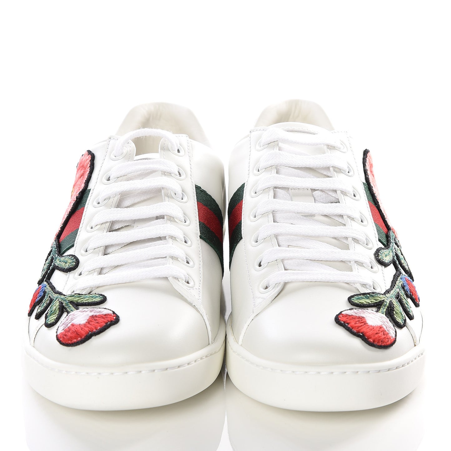 Calfskin Web Floral Embroidered Ace Sneakers 38 White