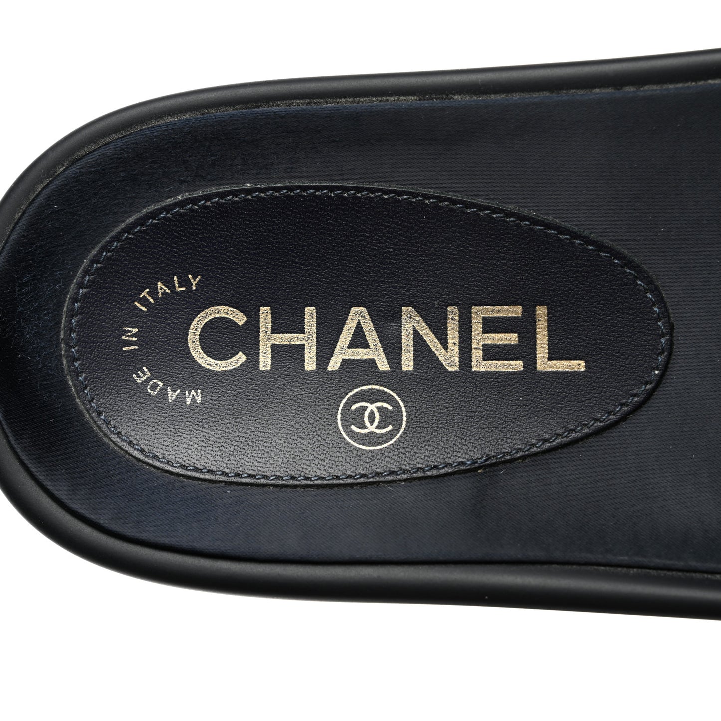 Satin Canvas Chain Slides Sandals Flats 38 Marine