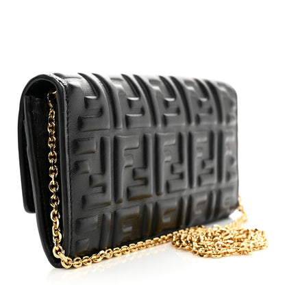 Fendi Nappa Matisse FF Embossed Continental Wallet On Chain Black 3 of 10