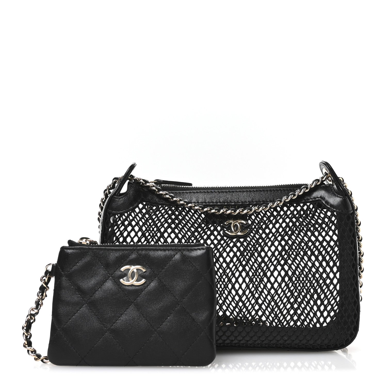 Chanel Mesh Shiny Lambskin Clutch With Chain Black 3 of 11